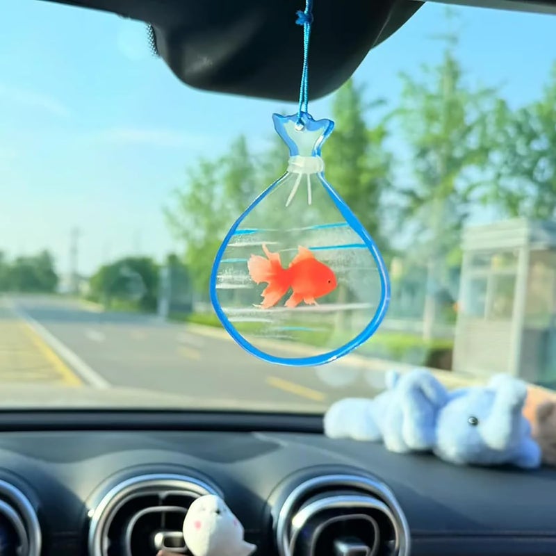 HongEast Goldfish in A Bag Car Charm,Cute Goldfish Car Hanging Ornament Pendant,Summer Fish Beach Decor Rear View Mirror Accessories for Women Men - Image 4